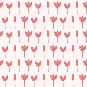 Repeated coral floral pattern on a pale pink background