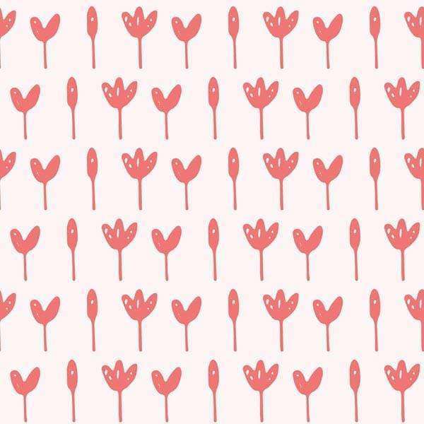 Repeated coral floral pattern on a pale pink background