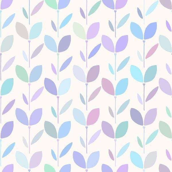A seamless pattern of stylized pastel-colored leaves on a light background