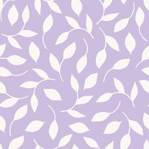 Abstract white vine leaves on a lavender background