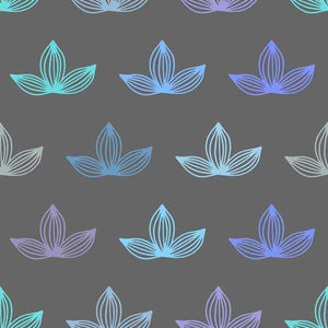 Repeated lotus flower pattern on a gray background