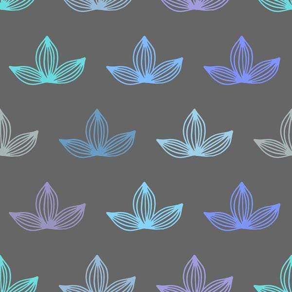 Repeated lotus flower pattern on a gray background