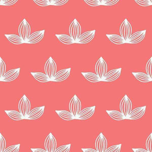 White lotus flower pattern on a coral background