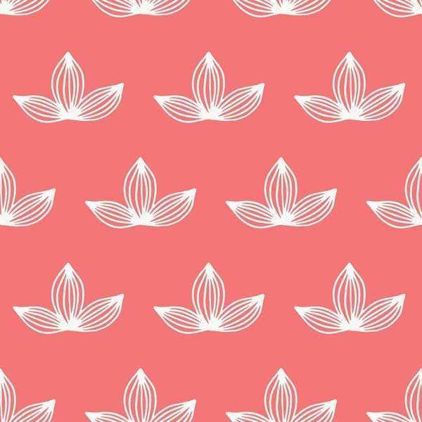 White lotus flower pattern on a coral background