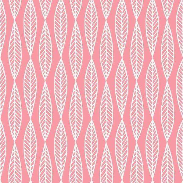 Symmetrical pattern of white feather shapes on a pink background