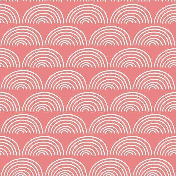 Stylized scallop shell pattern in white on a coral background