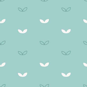 Simplified leaf pattern on a muted teal background