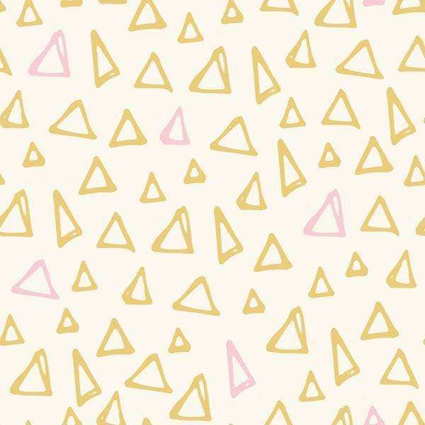 Abstract pattern of gold and pink triangles on a cream background
