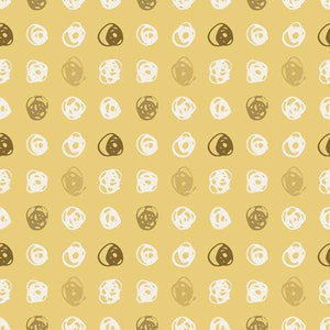 Assorted doughnut pattern on a mustard background