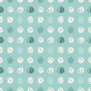 Abstract doodled circles on a muted aqua background