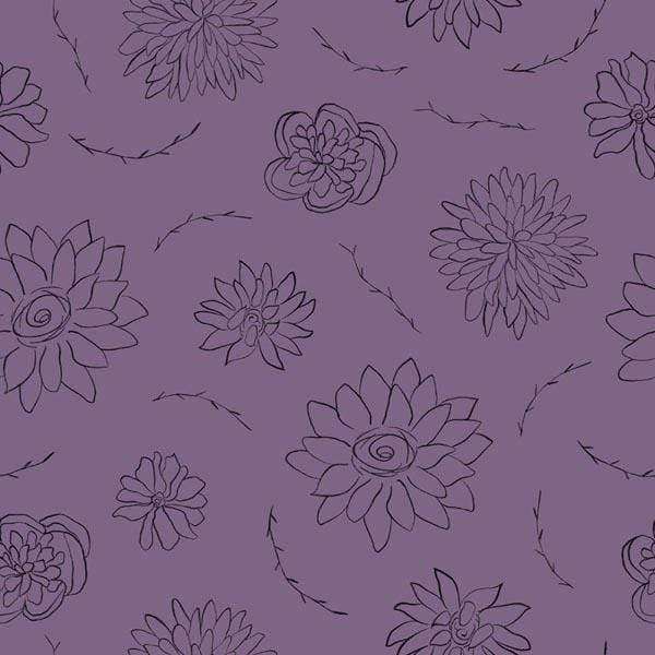 Assorted hand-drawn flowers on a lavender background