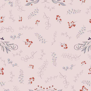 Floral and berry pattern on a pastel background