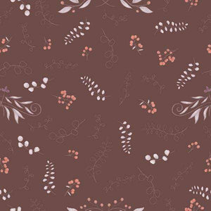 Floral and botanical printed pattern on a warm brown background