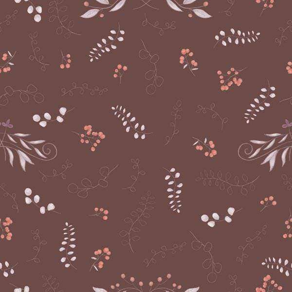 Floral and botanical printed pattern on a warm brown background