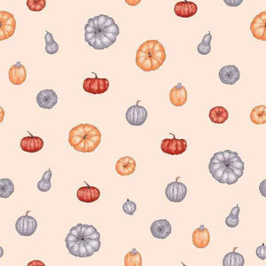 Seamless pattern of hand-drawn pumpkins and squashes