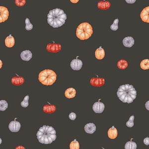 Assortment of sketched pumpkins and gourds on a dark background