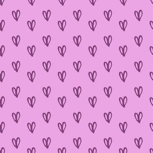 Repeated heart-shaped knots pattern on a lavender background