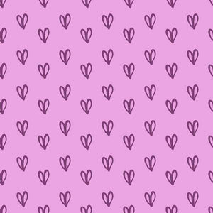 Repeated heart-shaped knots pattern on a lavender background
