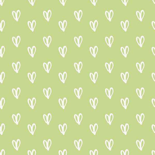 Abstract white heart patterns on a sage green background