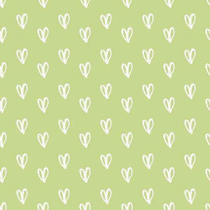 Abstract white heart patterns on a sage green background