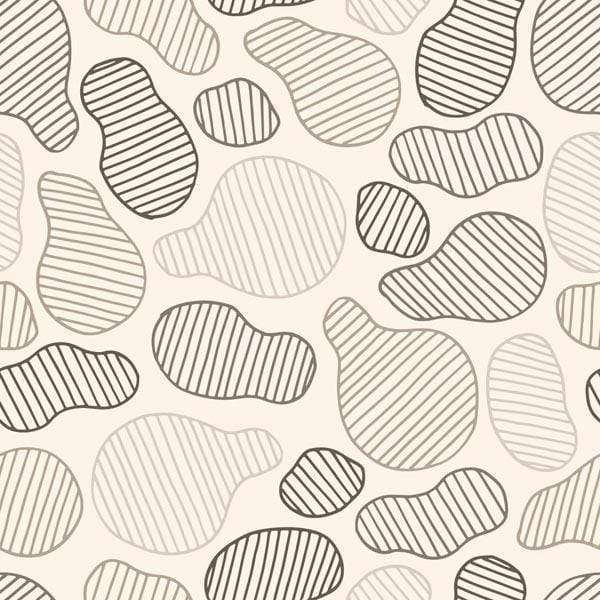 Abstract pebble shapes with striped texture on a beige background