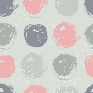 Hand-drawn style pattern with abstract circular doodles in pastel colors