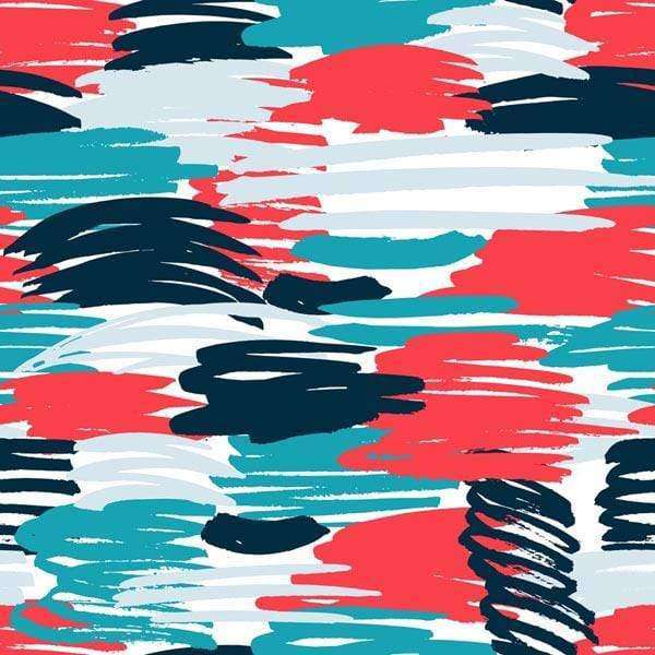 Abstract painted brush strokes pattern in red, blue, and black