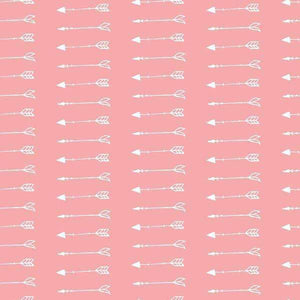 Repeated arrow pattern on pink background