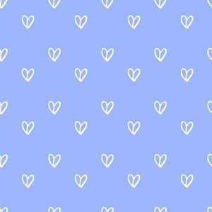 Periwinkle fabric with white heart outlines
