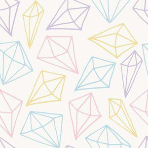 Assorted pastel-colored gemstone outlines on a light cream background