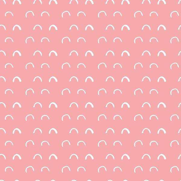 Repeated white arc pattern on a pink background