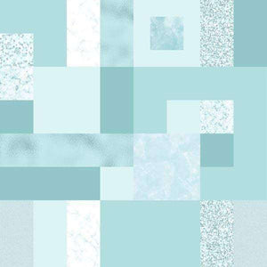 Assortment of cool-toned blue and teal mosaic tiles with varying textures and patterns