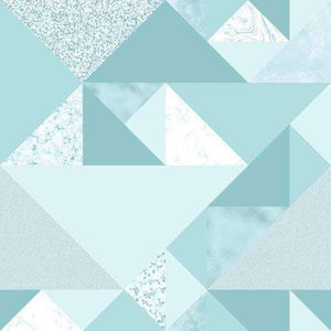 Geometric pattern with various shades of aqua and textured triangles