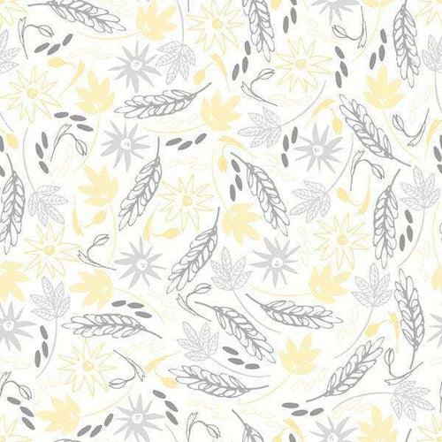 Seamless floral pattern with leaves and flowers in shades of yellow and grey