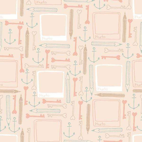 Pastel nautical pattern with anchors, keys and frames