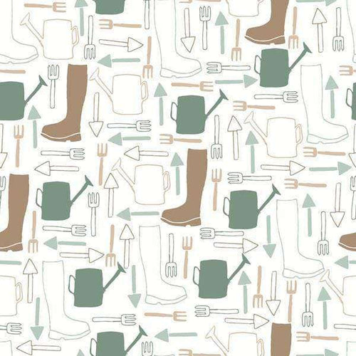 Gardening tools pattern with neutral tones