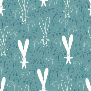 Playful bunny pattern with teal background
