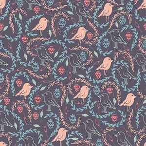 Vintage bird and berry pattern with intertwined branches