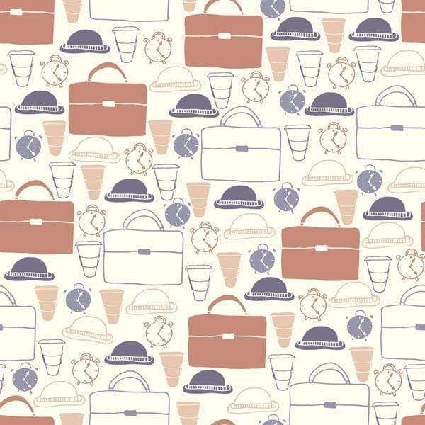 Pattern of handbags and timepieces in retro style