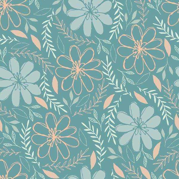 Floral pattern with leaves in pastel colors