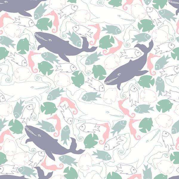 Seamless aquatic pattern with fish and whales