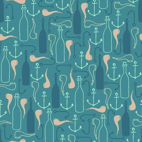 Seamless pattern with stylized bottles and anchors