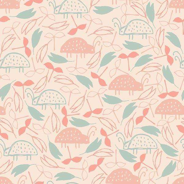 Whimsical floral and fauna pattern with stylized turtles
