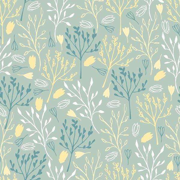 Botanical illustration pattern with flowers and leaves