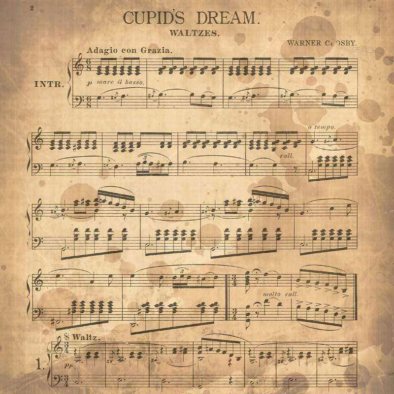 Antique sheet music with musical notes and symbols