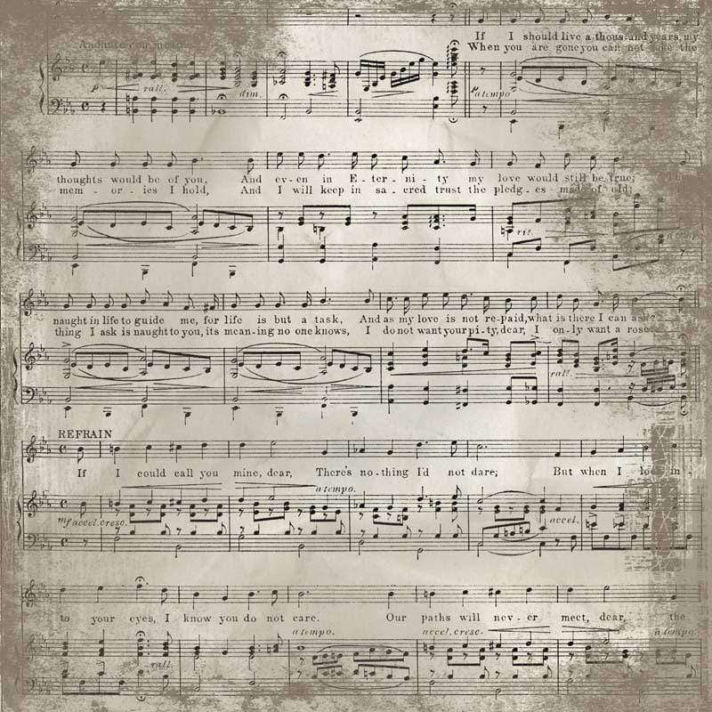 Antique sheet music pattern with worn texture