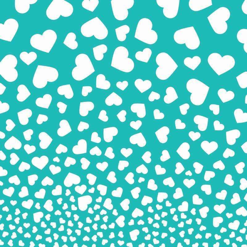 Scattered white hearts on a teal background