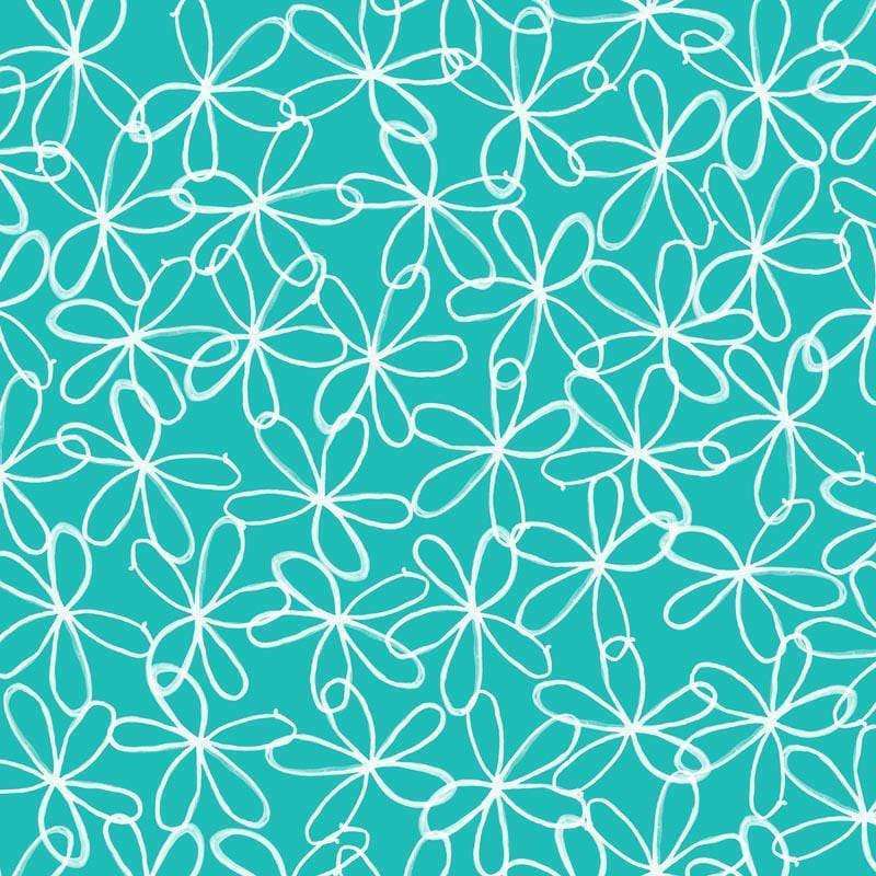 White floral patterns on aqua blue background