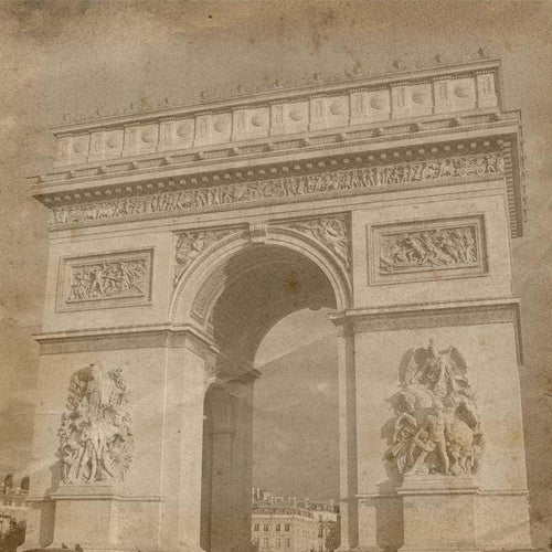 Aged monochrome depiction of a triumphal arch