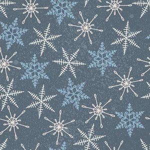 Assorted snowflakes on a textured slate blue background